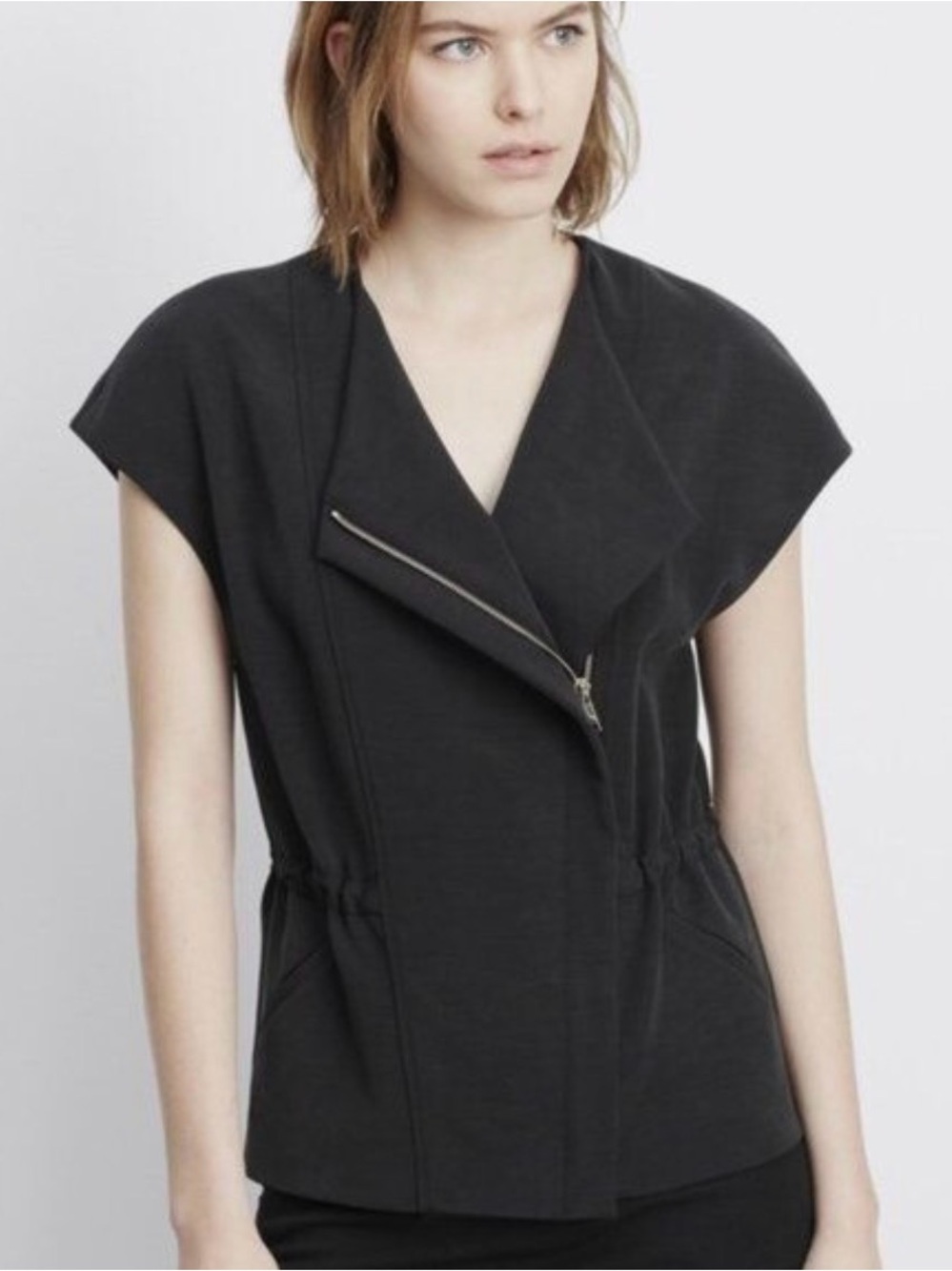 Vince $395 Asymmetrical Zip Cap Sleeve Vest